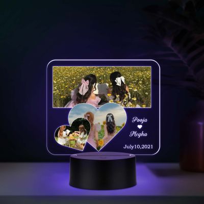 Personalized Best Friend LED Night Lamp Custom with Name & Date Birthday Gift for Bestie Gift for Sister 7 Color Changing Light